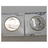 1960D, 1961P SILVER FRANKLIN HALVES