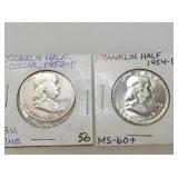1952D, 1954D FRANKLIN SILVER 1/2