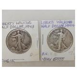 1943, 1944D SILVER WALKING 1/2