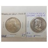1949P, 1958D FRANKLIN SILVER 1/2