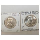 1953D, 1962D SILVER FRANKLIN 1/2