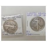 1942, 1943P SILVER LIBERTY HALVES