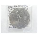 SILVER .900 5 CORONA 1908 AUSTRIA