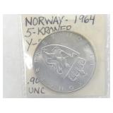 .900 SILVER 1964 NORWAY 5 DRONER