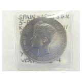.900 SILVER 1898 SPAIN 5 PESETAS