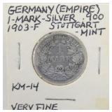 SILVER .900 1903 GERMAN STUTTGART MINT 