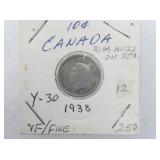 SILVER 1938 10CENT CANADA
