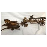CAST IRON FIRE WAGON W/ HORSES