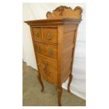 VIEW 3 OAK LINEN CHEST W/ CARVINGS