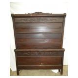 OAK HIGH BACK BED W/ ROLL/CARVINGS