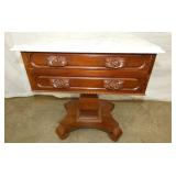 24X28 MARBLE TOP MAH. SIDE TABLE