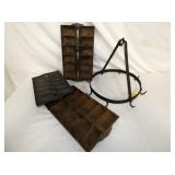 CAST IRON STICK PANS, POT HOOKS