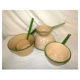 CREAM/GREEN ENAMEL WARE