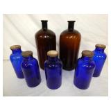 AMBER AND COBALT BOTTLES