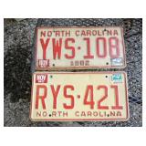 NC 1982 LIC. TAGS