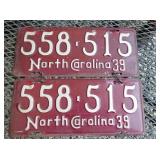 SET 1939 NC LIC. TAGS