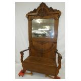 LG OAK HALL SEAT W/ CARVINGS