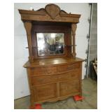 OAK SIDEBOARD W/ MIRROR/CARVINGS