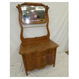 OAK SERPENTINE FRONT WASHSTAND W/ MIRROR