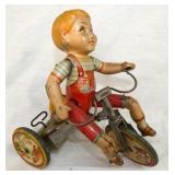 EARLY KEYWIND TRIKE W/ BOY
