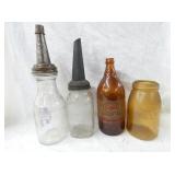 VARIOUS EARLY GLASS OIL BOTTLES