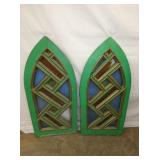 PAIR ARCHED STAINED GLASS WINDOWS