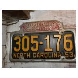 1953 NC LIC. TAG
