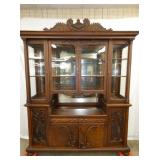 ORNATE 2PC. OAK HORNER BREAKFRONT CHINA