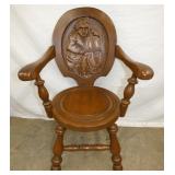 ORNATE OAK CARVED PARLOR ARM CHAIR