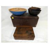 DOUGH BOWL, CAST IRON, BOXES