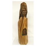 39IN HANDCARVED WOODEN OWL SCULUPTURE