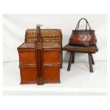 VARIOUS BASKETS, STOOL