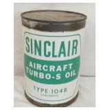 1 QT. SINCLAIR AIRCRAFT TORBO-S OIL CAN 
