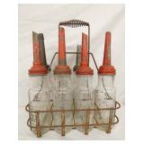 EMB. SOCONY OIL BOTTLES W/ RACK