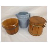 PRIM. WOODEN BUCKETS, PITCHER