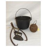 CAST IRON POTS, EARLY HOOKS, FLAT IRON