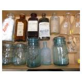 EARLY DRUG STORE BOTTLES, FRUIT JARS