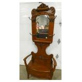 OAK HALL SEAT W/ LOG ROLL