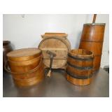 PRIM. WOODEN CHURNS AND MEASURES