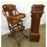 OAK CHILDS HIGH CHAIR, OAK PEDESTAL