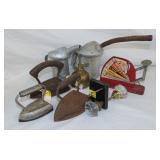 STATION CANS, FLAT IRONS, SCALES, ETC.