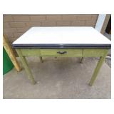 ENAMEL TOP KITCHEN TABLE W/ DRAWER