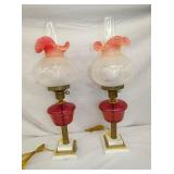 PAIR ETCHED PARLOR LAMPS