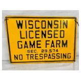 EMB. WISCONSIN GAME FARM LAND SIGN