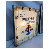 SAY PEPSI LIGHTED CLOCK 16IN