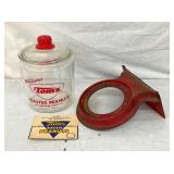 TOMS JAR W/LABEL AND HANGING HOLDER