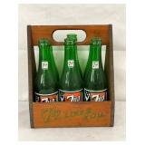 WOODEN 7UP 6PK CARRIER W/ BOTTLES