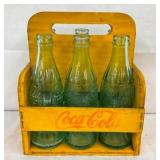 EARLY WOODEN COCA COLA CARRIER W/BOTTLE