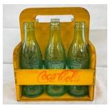 EARLY WOODEN CARRIER W/ BOTTLES