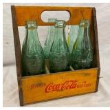 6PK WOODEN COCA CARRIER W/ BOTTLES